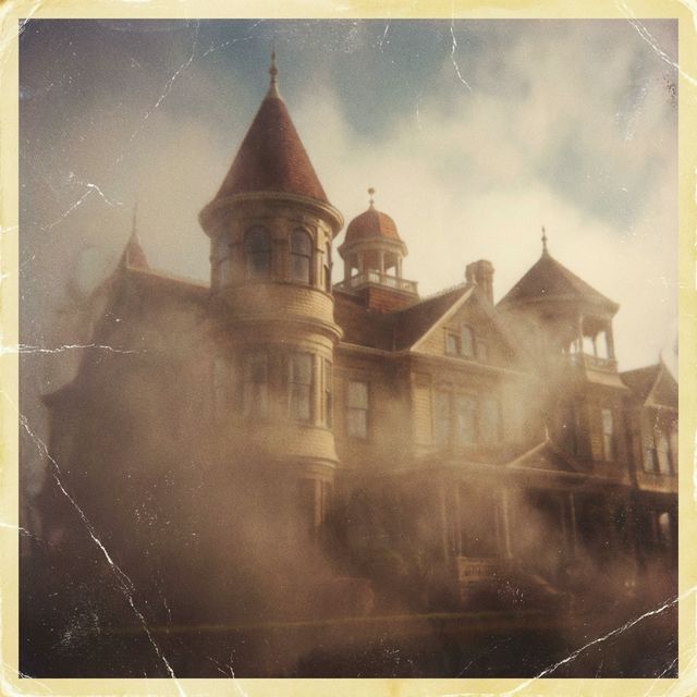 The Winchester Mystery House exterior in the San Francisco fog