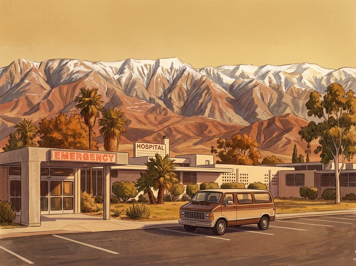 Emergency room entrance of San Gorgonio Pass Memorial Hospital in Banning, California