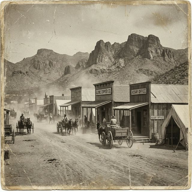 A dusty, booming 19th-century copper mining camp in Globe, Arizona