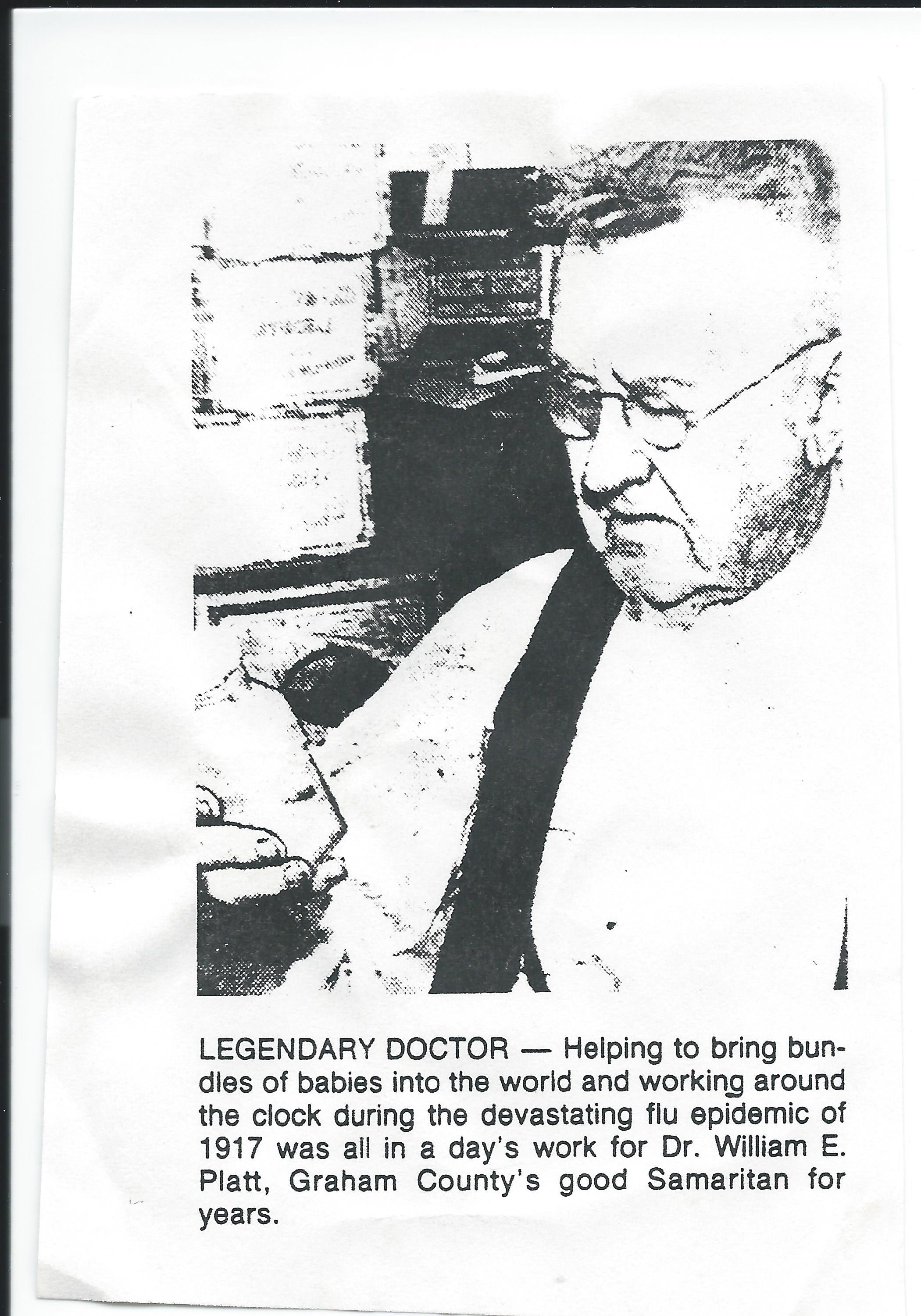 Newspaper clipping about Dr. William Erastus Platt, the legendary frontier doctor